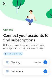 Screenshot of Rocket Money's account connection screen where you can link your bank account or credit card